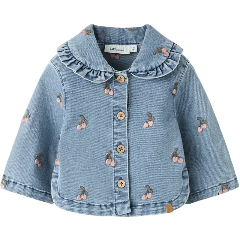 Lil'atelier Medium Blue Denim Cherry Nbfdeva Loose Dnm Emb Jakke 2024-Es Lil 1