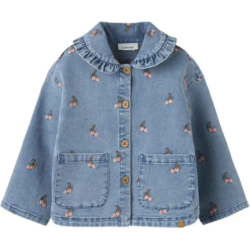 Lil'atelier Medium Blue Denim Cherry Nmfdeva Loose Dnm Emb Jakke 2024-Es Lil 1