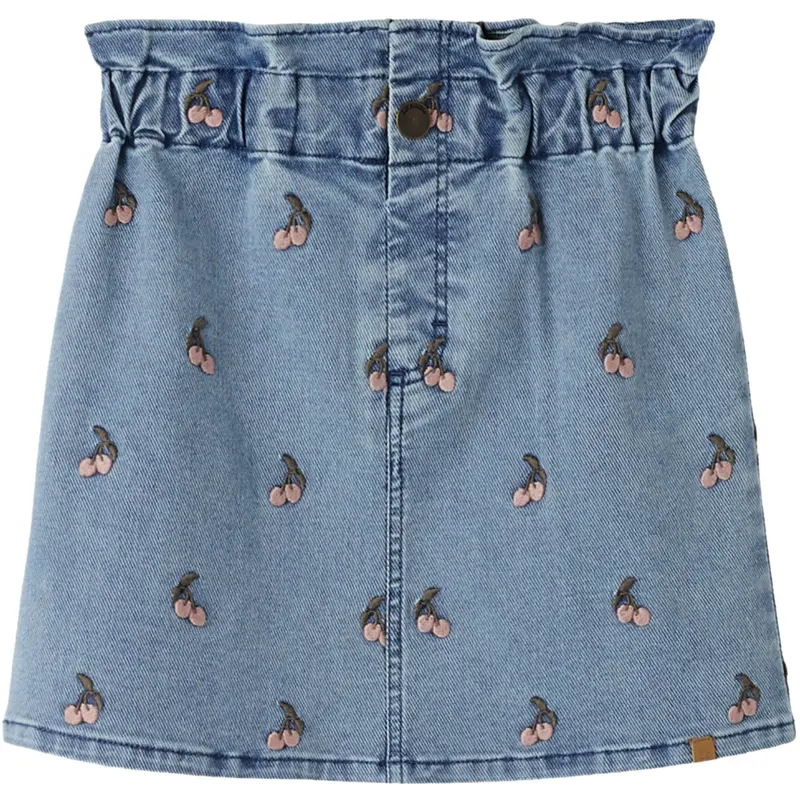 Lil'atelier Medium Blue Denim Cherry Nmfdeva Loose Dnm Emb Nederdel 2024-Es Lil 1