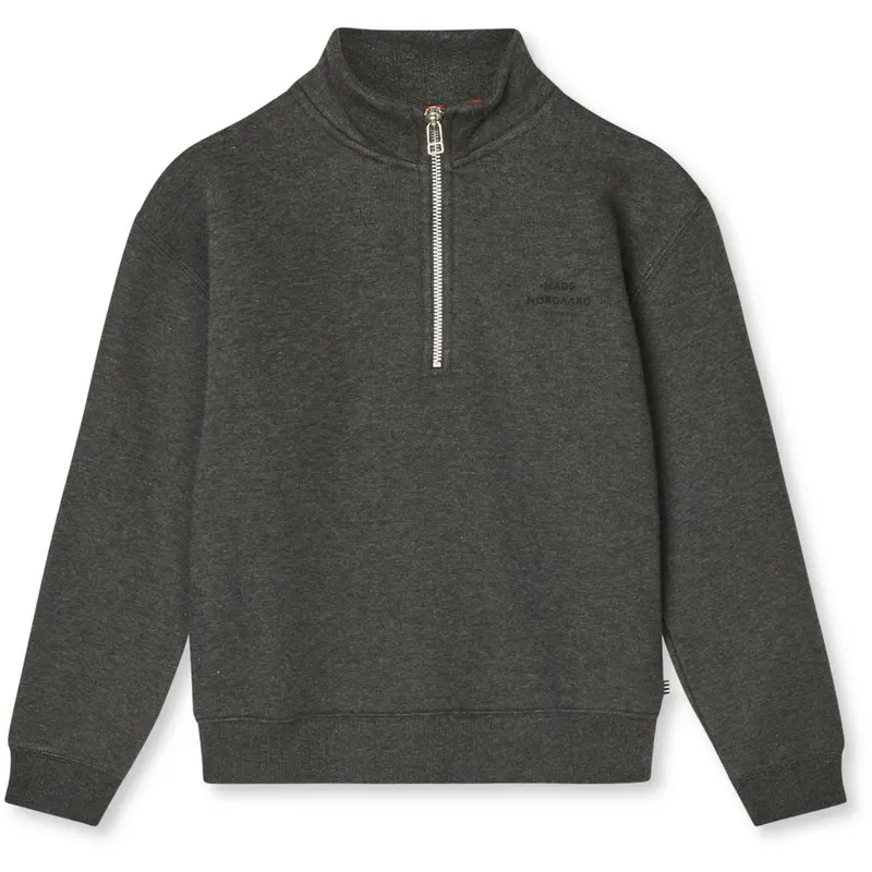 Mads Nørgaard Charcoal Melange Mix Sweat Crewie Half Zip Sweatshirt 1