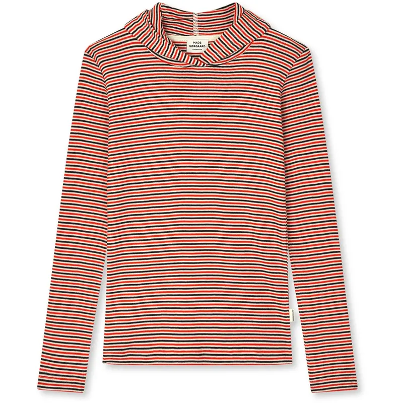 Mads Nørgaard Fiery Red/Vanilla Ice 2X2 Bomuld Stripe Tally Hættetrøje 1