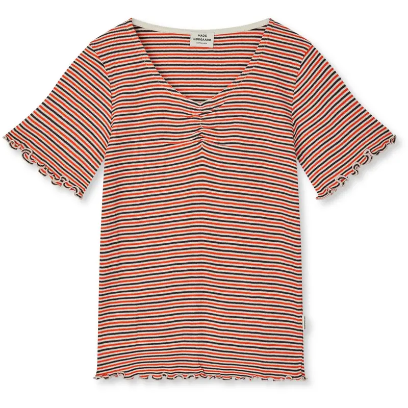 Mads Nørgaard Fiery Red/Vanilla Ice 2X2 Bomuld Stripe Tiki Tee 1