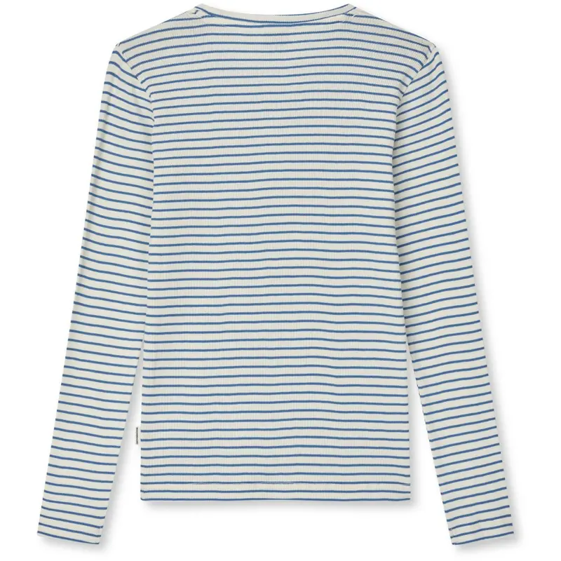 Mads Nørgaard Vanilla Ice/Bright Cobalt 2X2 Bomuld Stripe Talino Tee L/S 2