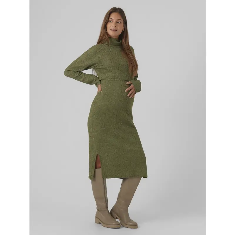 Mama;Licious Winter Moss Melange Mlsuniva June Ls Strik Midi Kjole 2F Noos 6