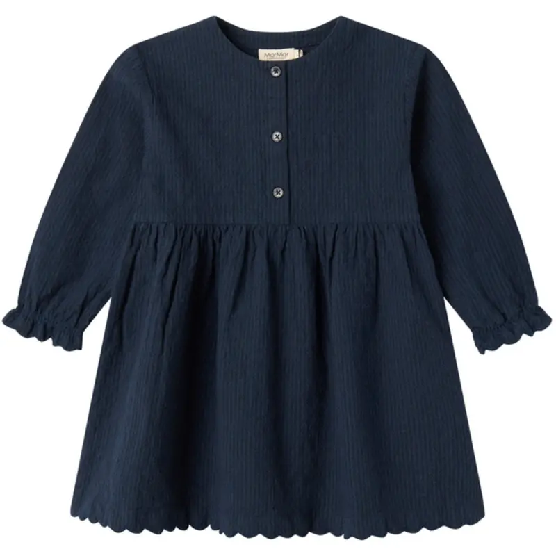 Marmar Chambray Dark Blue Stripe Dagmara Scallop Kjole 1
