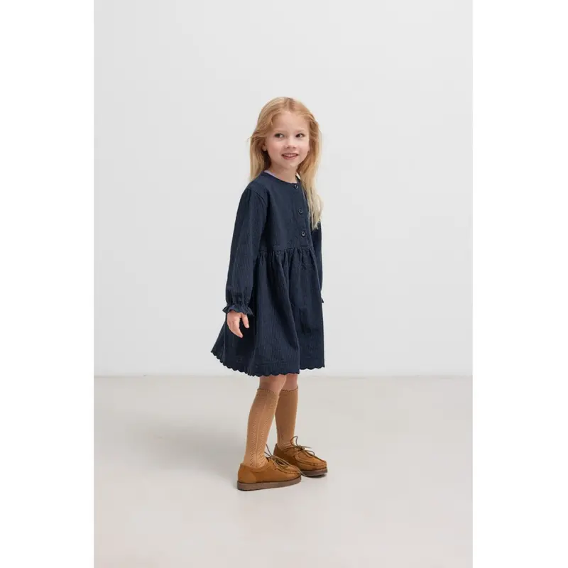 Marmar Chambray Dark Blue Stripe Dagmara Scallop Kjole 2