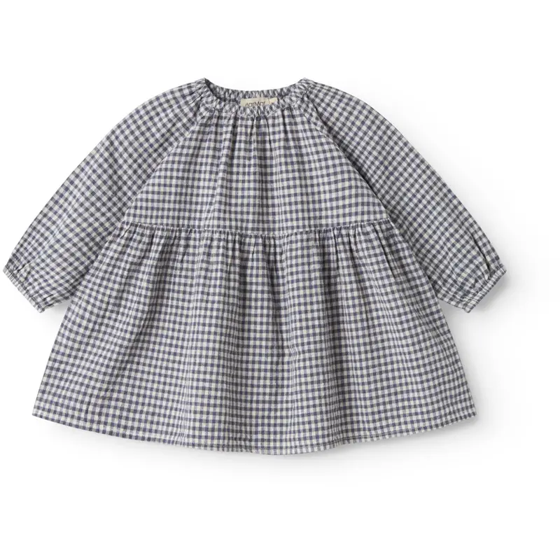 Marmar Cotton Linen Marine Check Dawson B Kjole 1