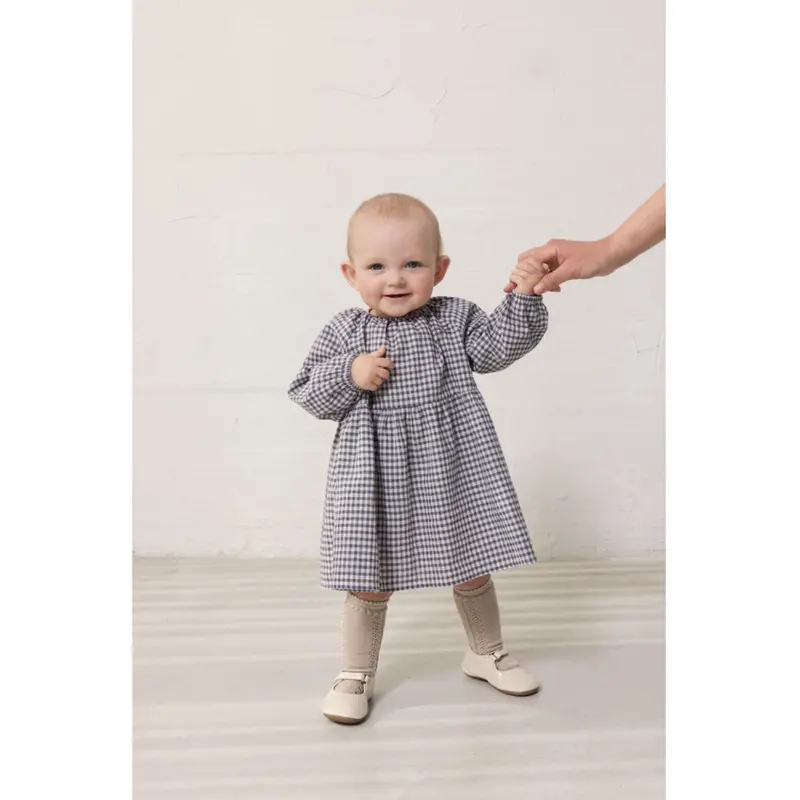 Marmar Cotton Linen Marine Check Dawson B Kjole 2