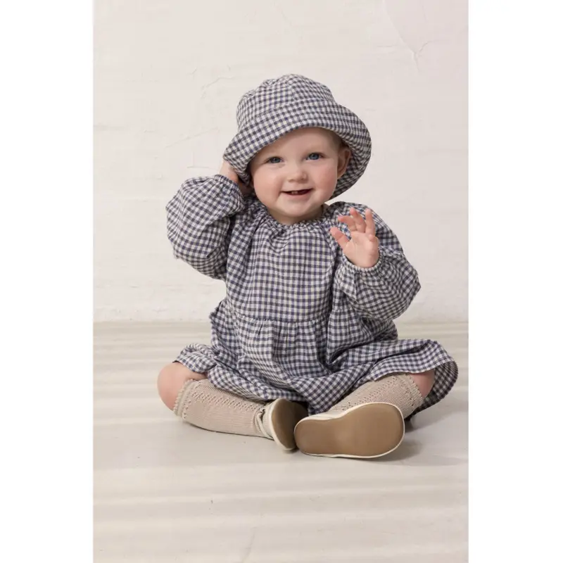 Marmar Cotton Linen Marine Check Dawson B Kjole 3