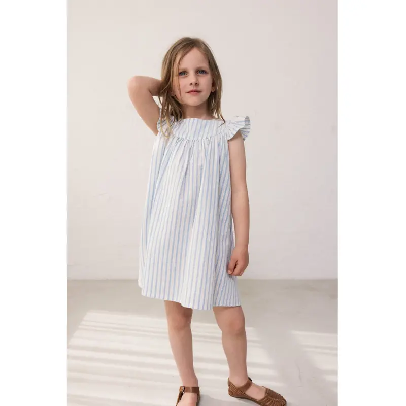 Marmar Cotton Linen Surf Blue Stripe Dhana Kjole 2