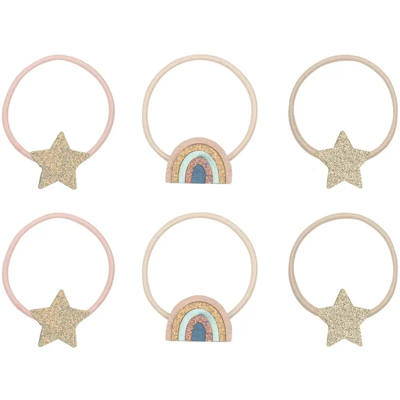 Mimi & Lula 6 Hårelastikker - Rainbow & Star Celeste 1