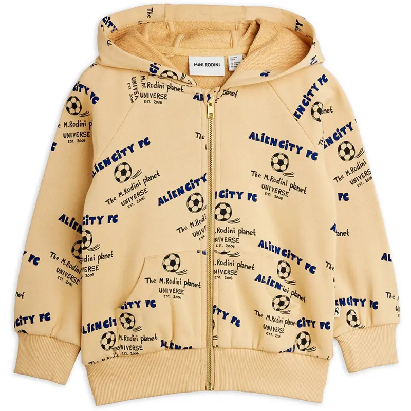 Mini Rodini Beige Alien City Fc Aop Zip Hættetrøje 1