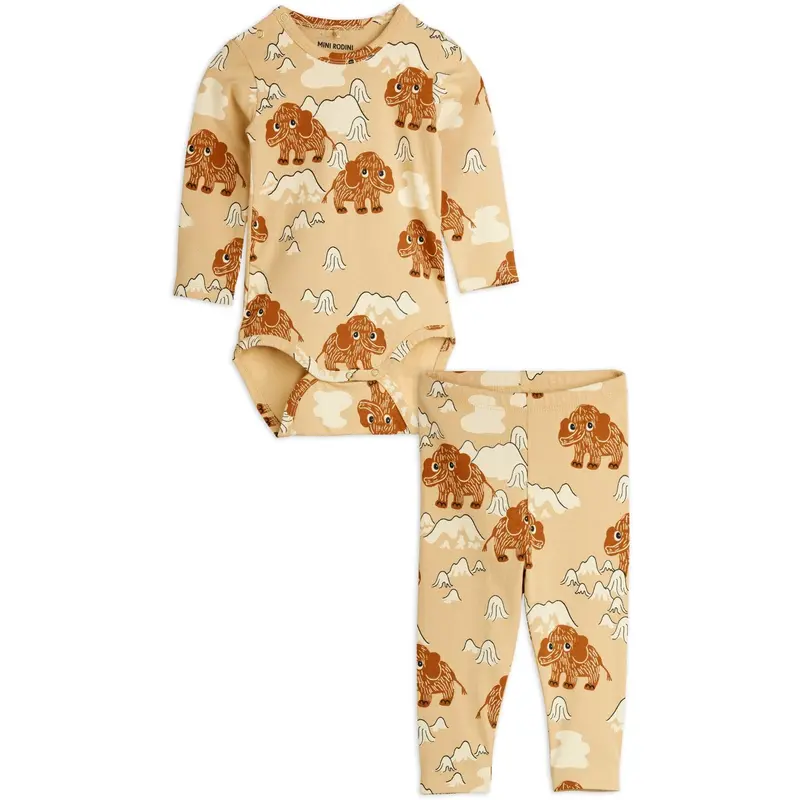 Mini Rodini Beige Mammoth Aop Baby Sæt 1