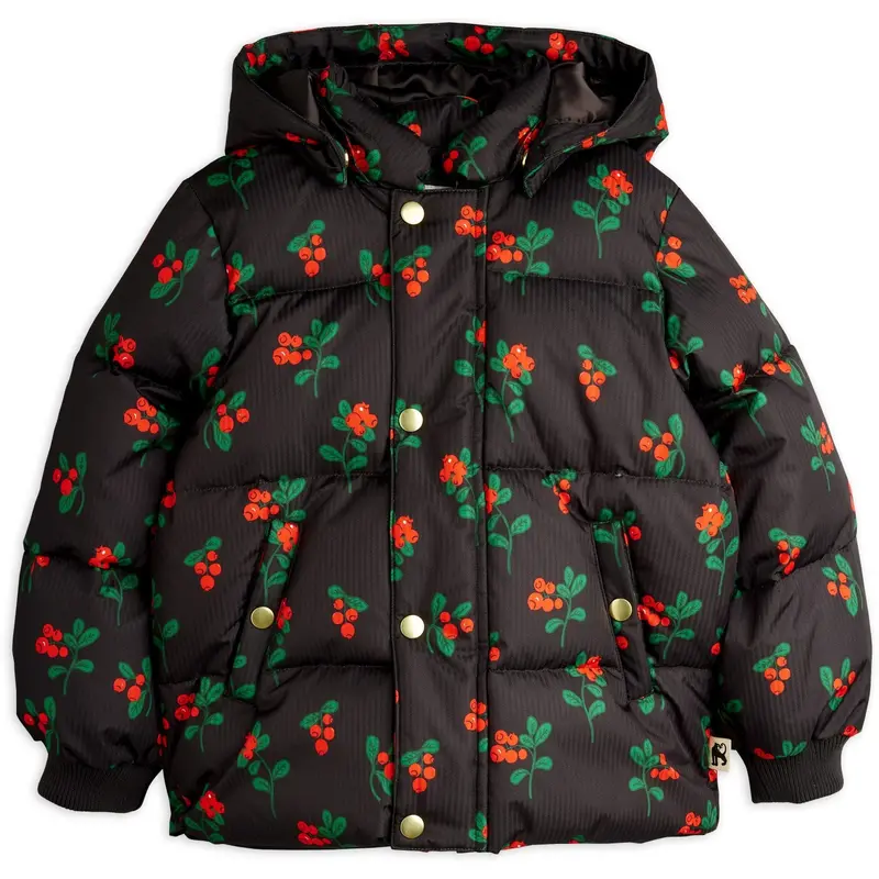 Mini Rodini Black Lingonberries Aop Hooded Puffer 1
