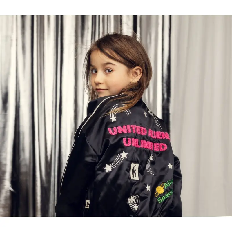 Mini Rodini Black United Aliens Unlimited Satin Baseball Jakke 2