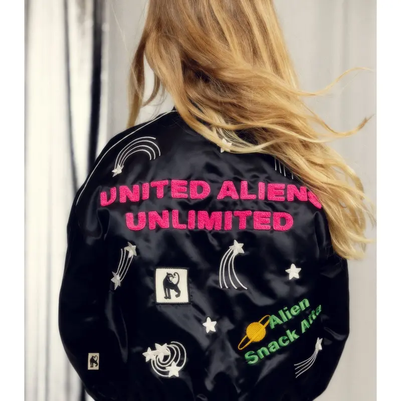 Mini Rodini Black United Aliens Unlimited Satin Baseball Jakke 3