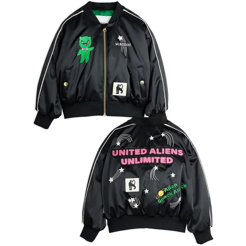Mini Rodini Black United Aliens Unlimited Satin Baseball Jakke 4