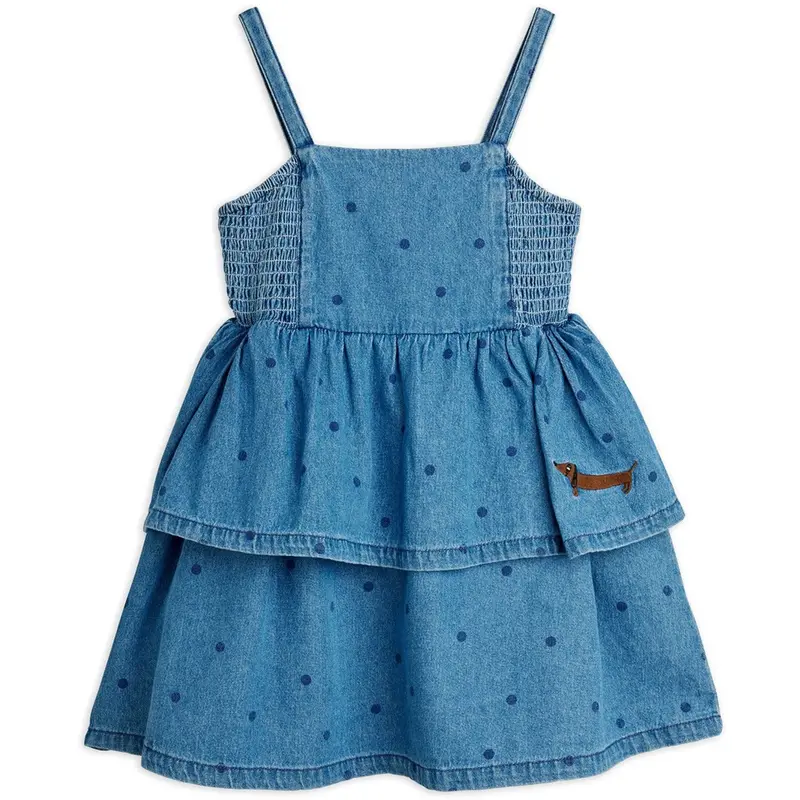 Mini Rodini Blue Lw Denim Dots Aop Strop Kjole 1