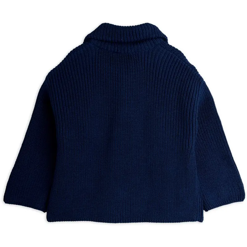 Mini Rodini Blue Panda Patch Chunky Strik Half Zip Sweater 5