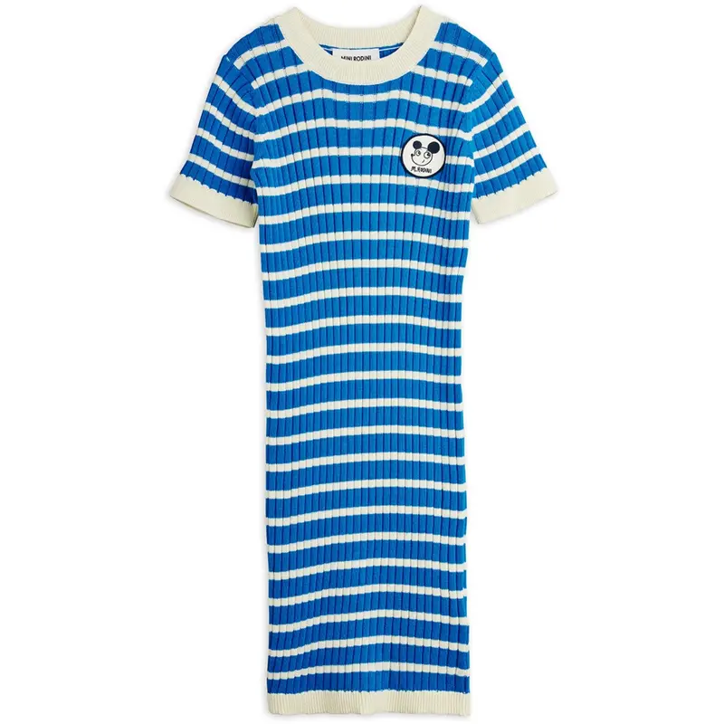 Mini Rodini Blue Ritzratz Patch Rib Strikket Stripe Ss Kjole 1