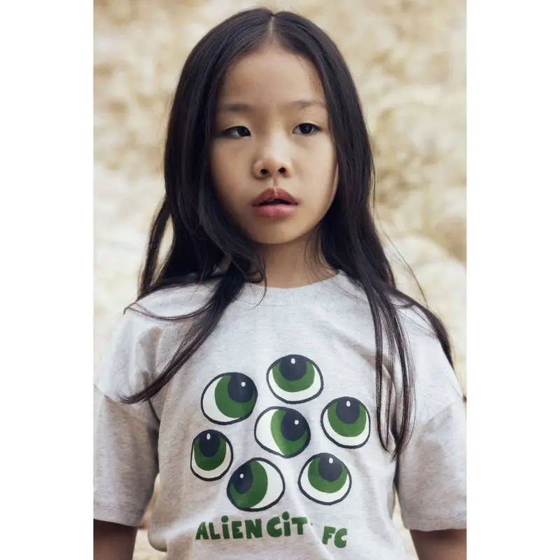Mini Rodini Grey Melange Eyes Sp Ss Tee 3