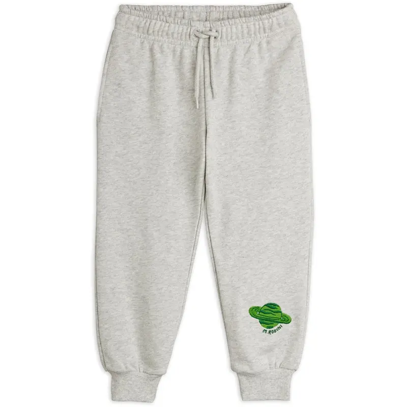 Mini Rodini Grey Melange Planet Emb Sweatpants 1