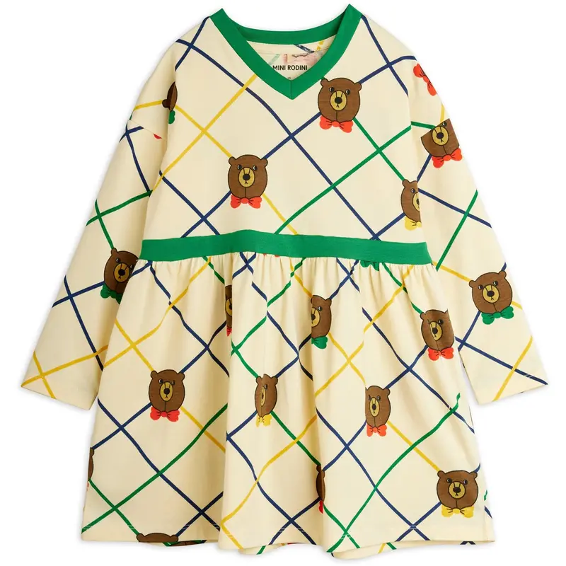Mini Rodini Off-White Bjørn Check Aop Ls Kjole 1