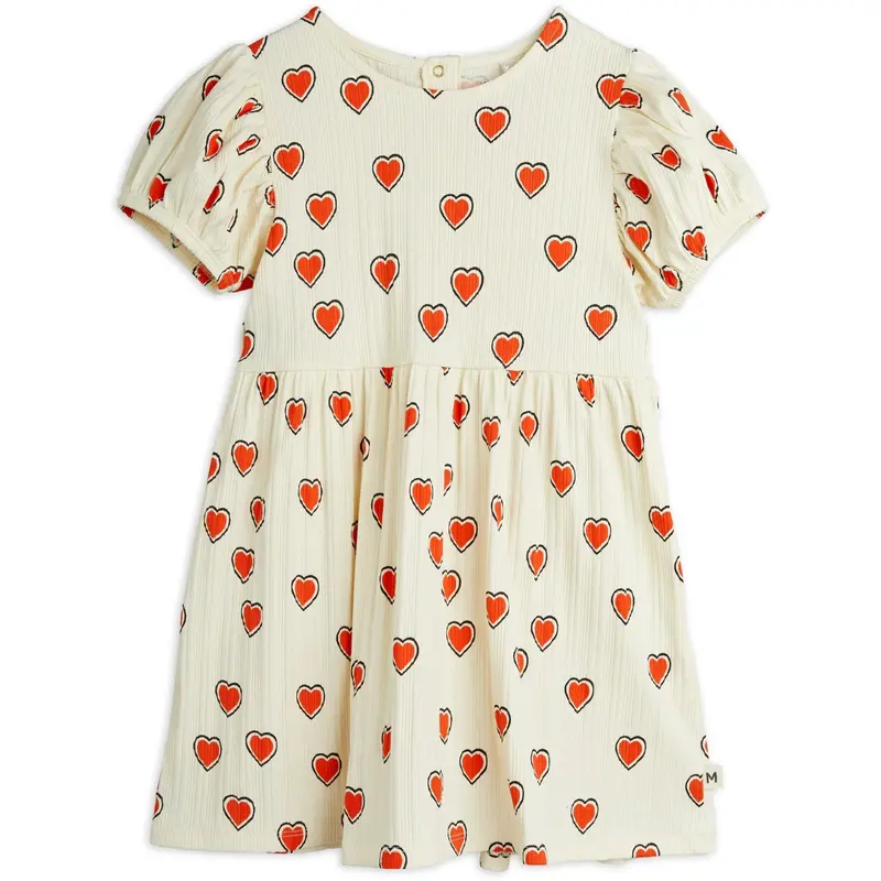 Mini Rodini Offwhite Outlined Hearts Aop Kjole 1