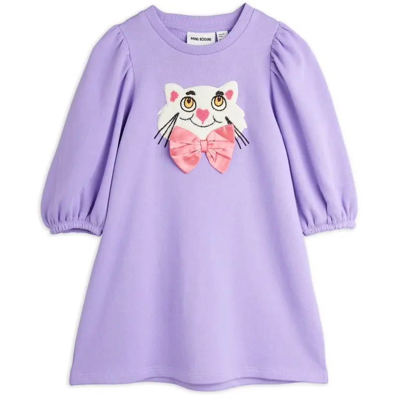 Mini Rodini Purple Cat Med Bowtie Chenille Sweatkjole 1