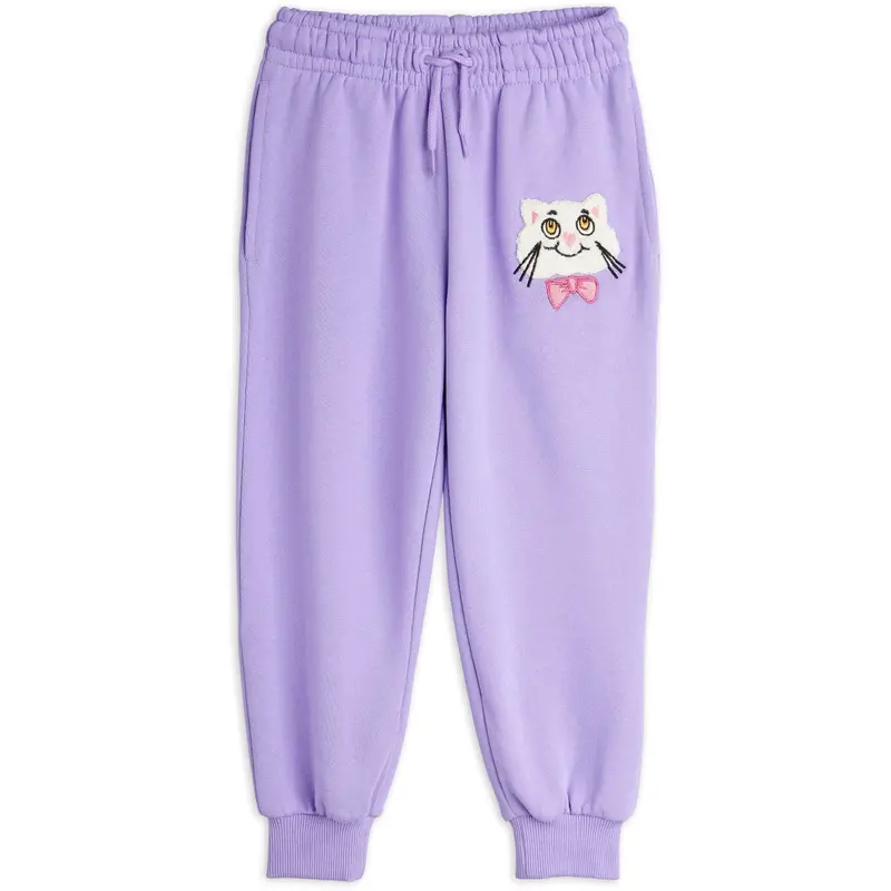 Mini Rodini Purple Cat Med Bowtie Chenille Sweatpants 1