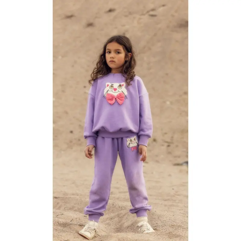 Mini Rodini Purple Cat Med Bowtie Chenille Sweatpants 2