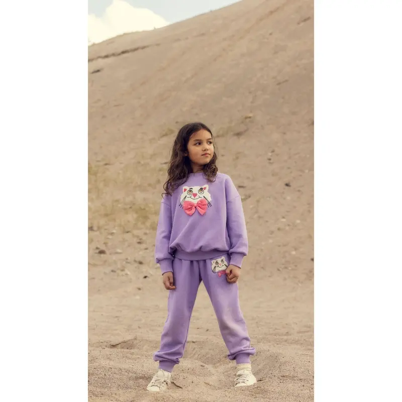 Mini Rodini Purple Cat Med Bowtie Chenille Sweatpants 3