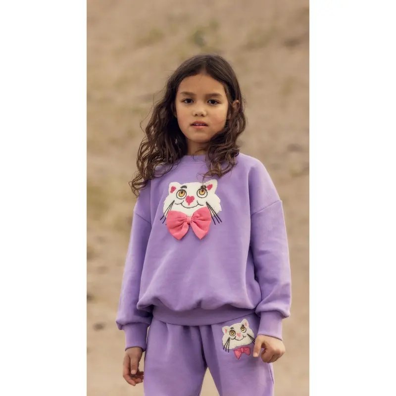 Mini Rodini Purple Cat Med Bowtie Chenille Sweatpants 4