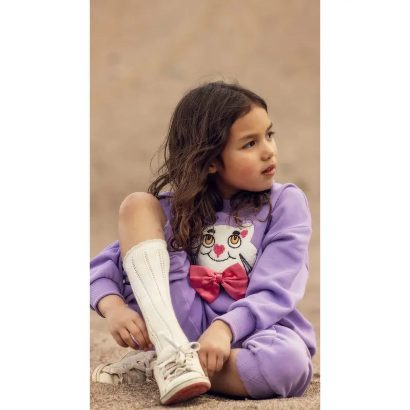 Mini Rodini Purple Cat Med Bowtie Chenille Sweatpants 5