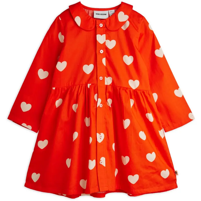 Mini Rodini Red Hearts Aop Woven Ls Kjole 1