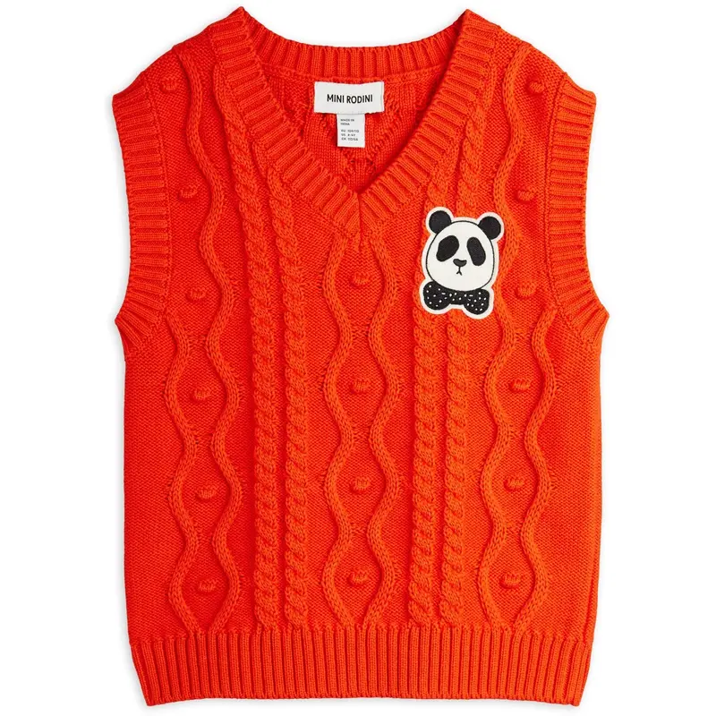 Mini Rodini Red Panda Patch Cable Strik V-Neck Slipover 1