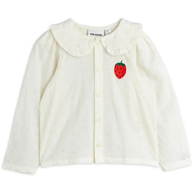 Mini Rodini White Strawberry Emb Schiffli Bluse 1