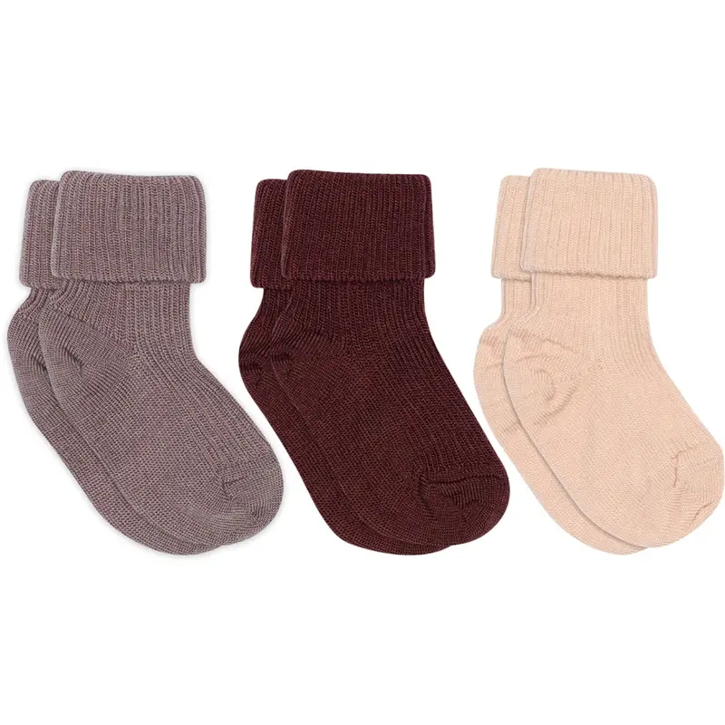 Mp Danmark Rose Dust Uld Rib Baby Strømper 3-Pak 1