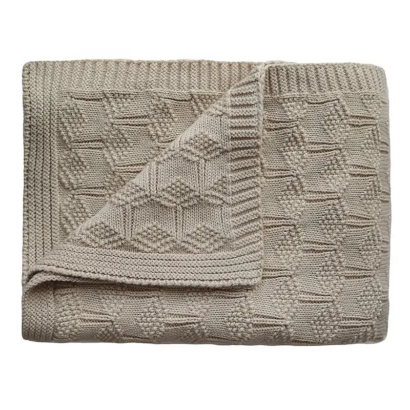Mushie Honeycomb Beige Strikket Baby Tæppe 1