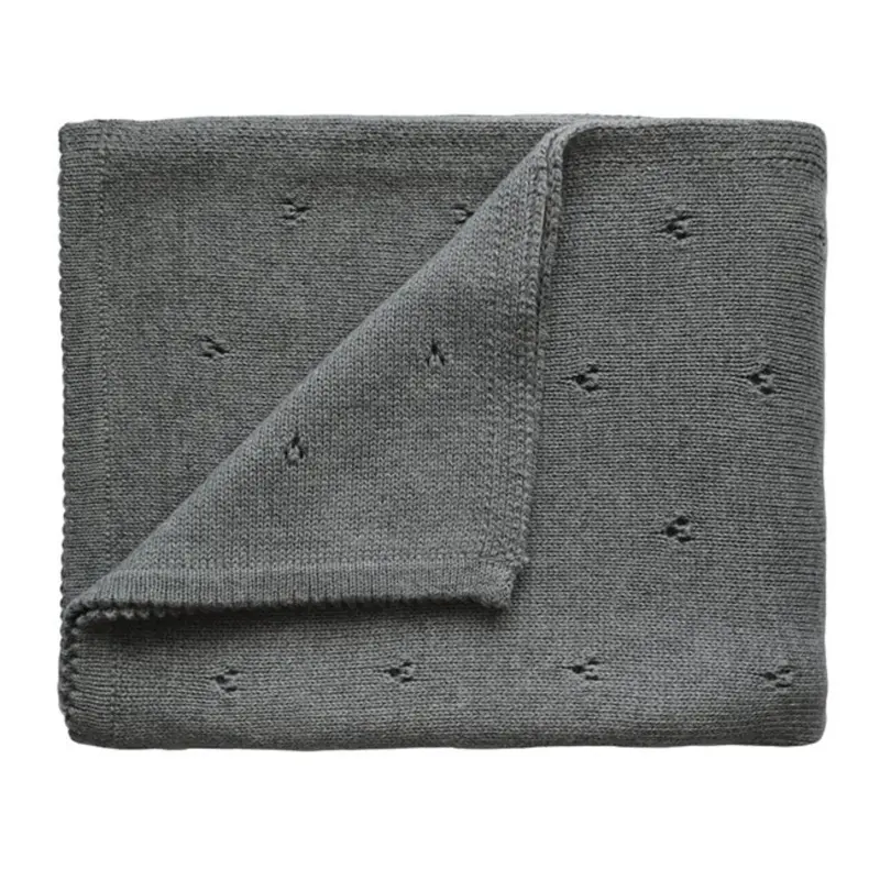 Mushie Pointelle Gray Melange Strikket Baby Tæppe 1