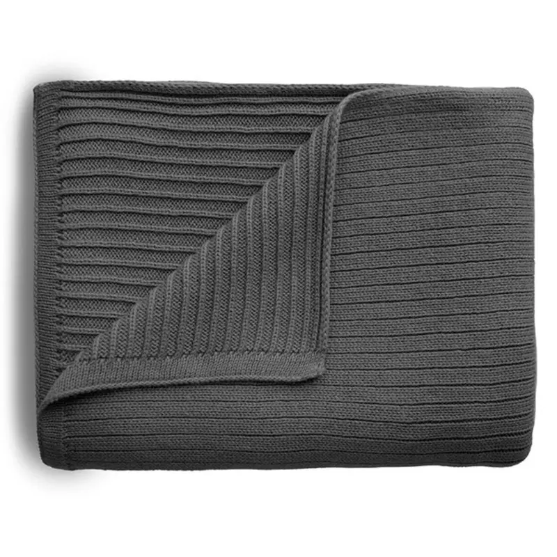 Mushie Ribbed Dark Gray Melange Strikket Baby Tæppe 1