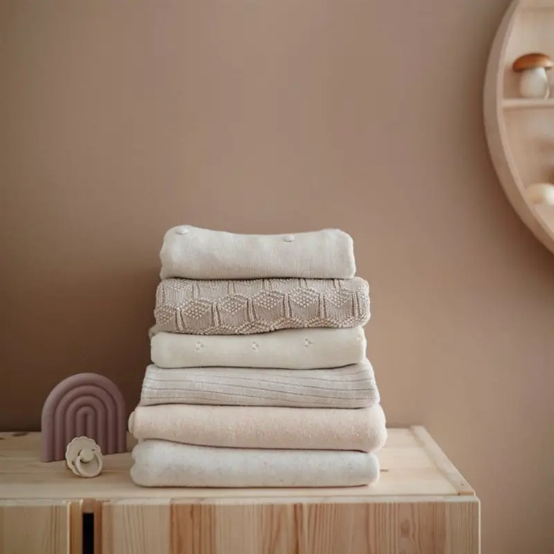 Mushie Ribbed Dark Gray Melange Strikket Baby Tæppe 2