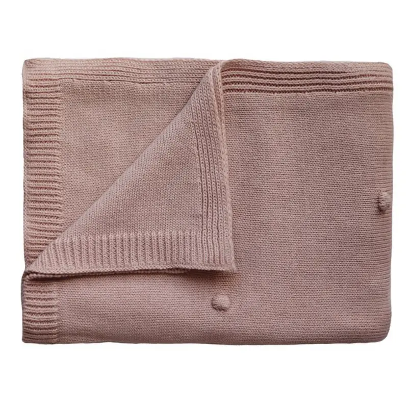 Mushie Textured Dots Blush Strikket Baby Tæppe 1