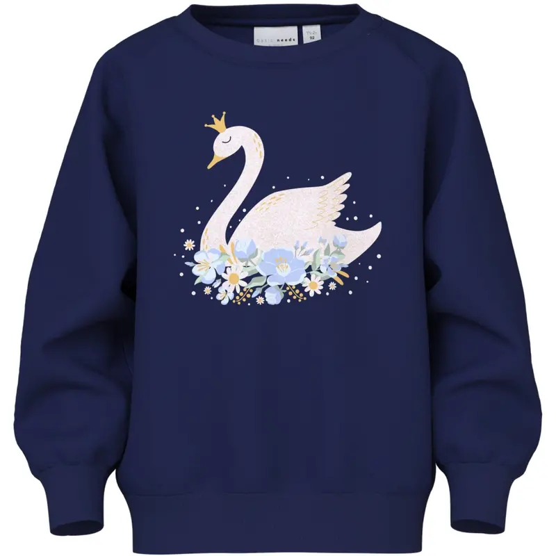 Name It Beacon Blue Princess Swan Nmfvenus Ls Nreg Sweat Bru 1