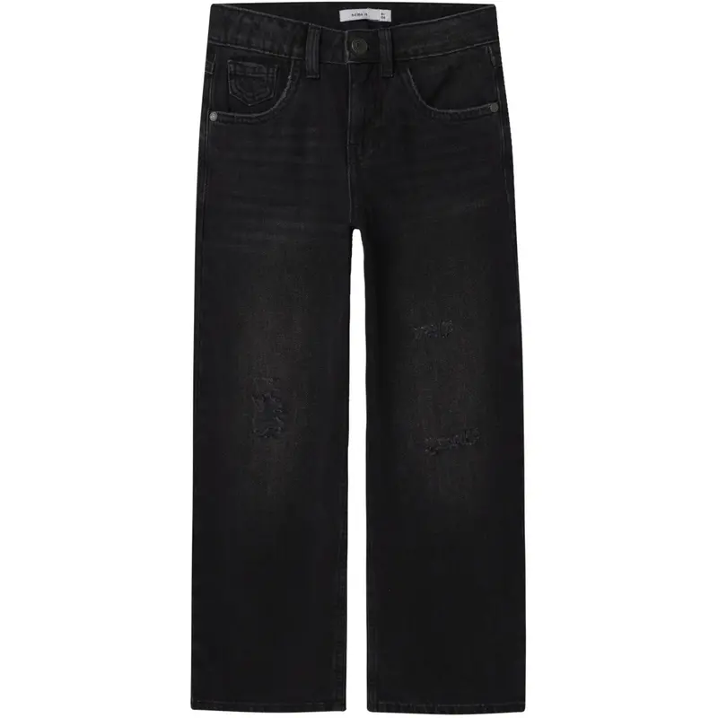 Name It Black Denim Nkfrose Hw Wide Jeans Destr 1411-Be Noos 1