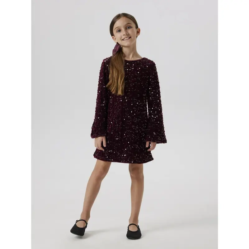 Name It Burgundy Black Bow Nkfrusitta Ls Kjole 2