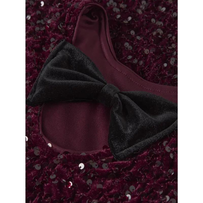 Name It Burgundy Black Bow Nkfrusitta Ls Kjole 4