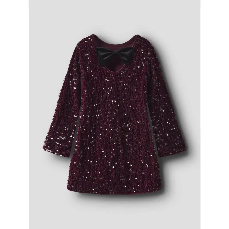 Name It Burgundy Black Bow Nkfrusitta Ls Kjole 5