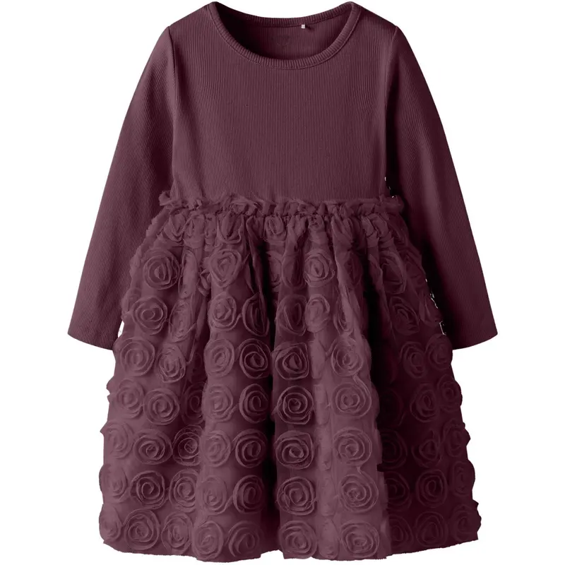 Name It Burgundy Nmfsykia Tulle Ls Dress 1
