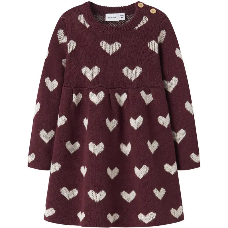 Name It Burgundy Peyote Heart Nbfoana Ls Strik Kjole 1